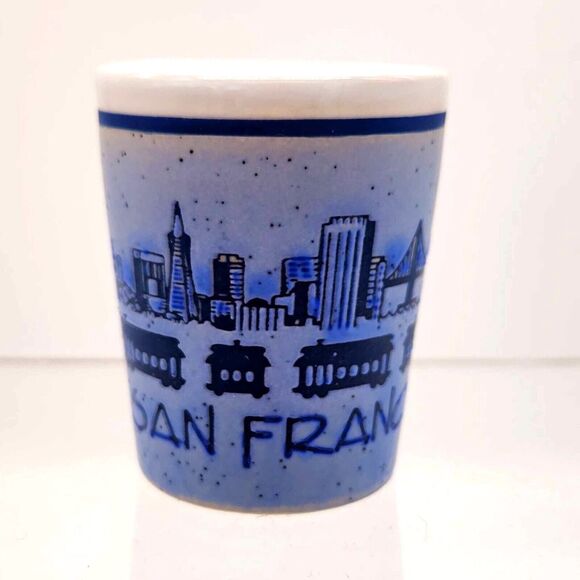 San Francisco Blue Ombre Ceramic Stoneware Shot Glass Collectible Souvenir - Picture 1 of 8